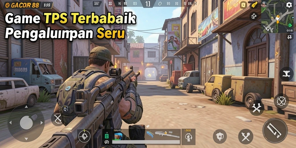 Screenshot GACOR88 memperlihatkan aksi intens pertempuran TPS yang seru.