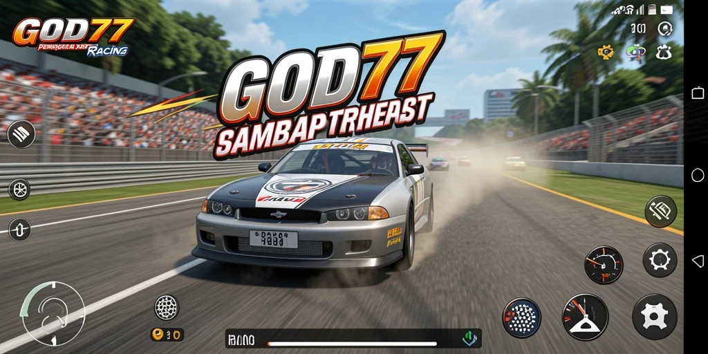 Screenshot gameplay GOD77 menampilkan aksi balap yang mendebarkan.