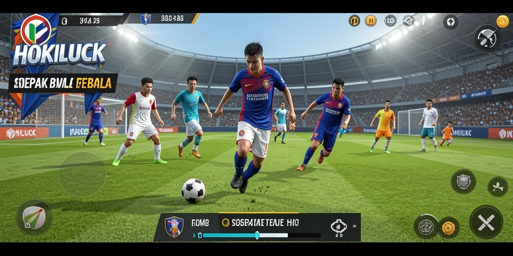 Screenshot menampilkan aksi seru dalam permainan sepak bola HOKILUCK.