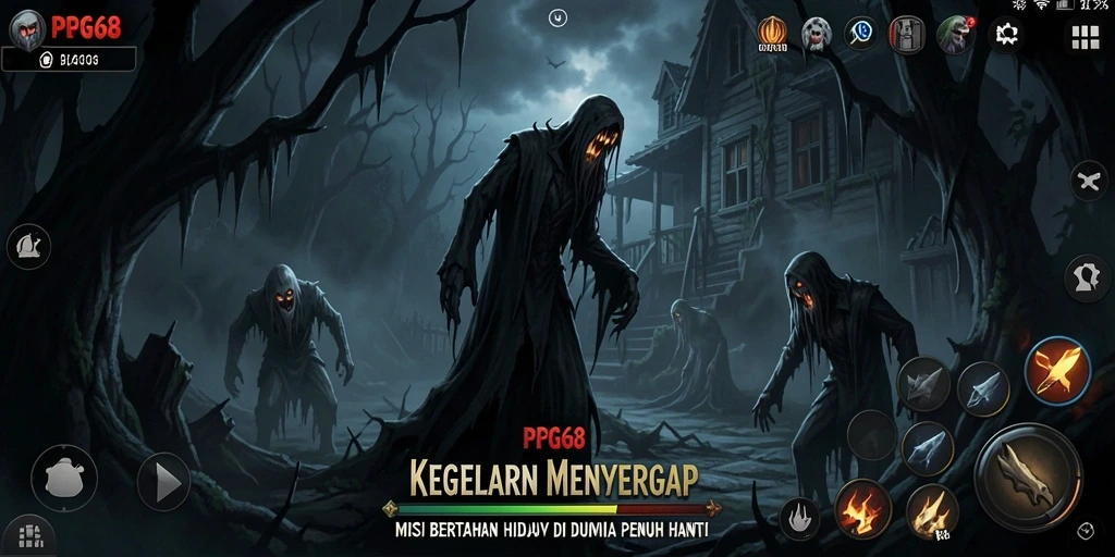 Tampilan gameplay PGG68 dengan suasana Horror yang mencekam.