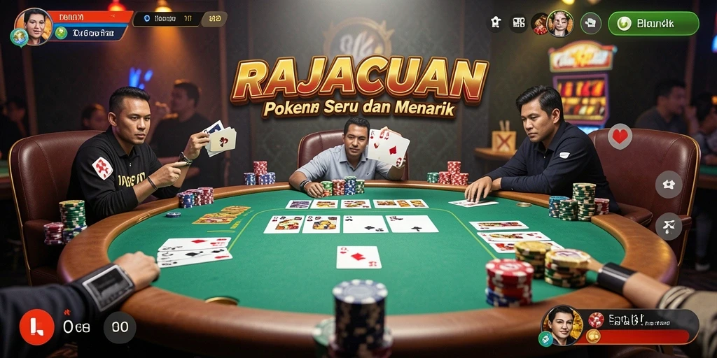 Tampilan menarik dari gameplay poker di RAJACUAN