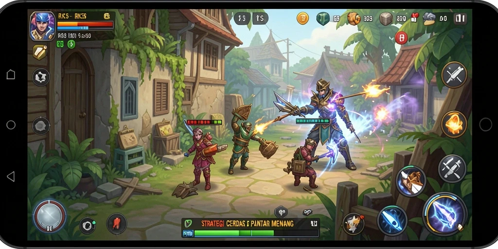 Tangkapan layar game RK55 menampilkan aksi strategi yang intens.