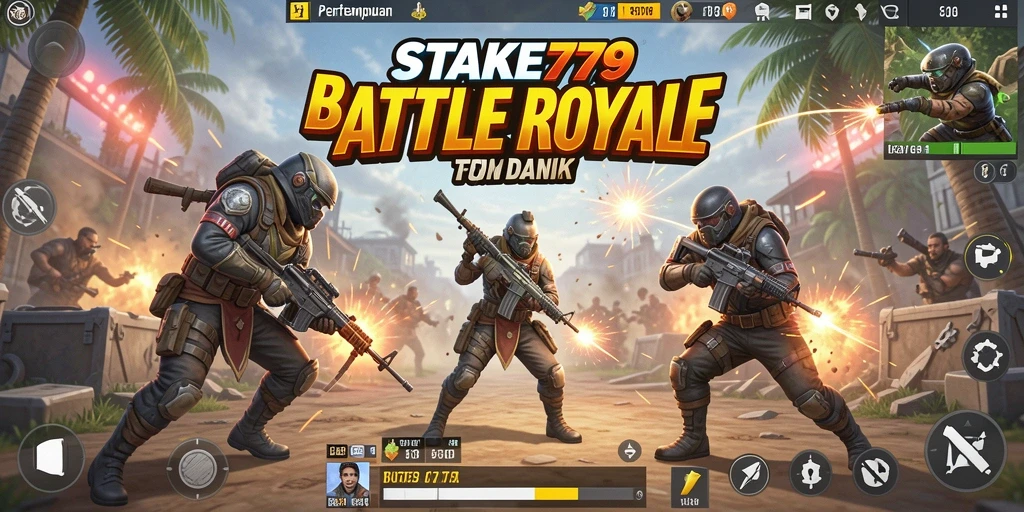 Tangkapan layar utama menunjukkan aksi seru dalam STAKE779 Battle Royale.