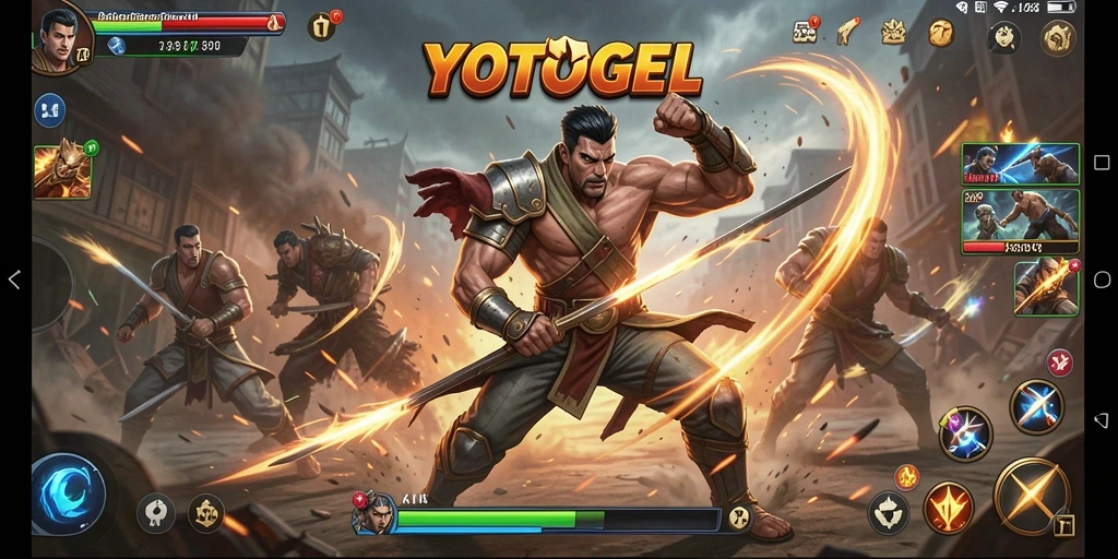 Gameplay seru YOTOGEL dengan pertarungan sengit dan karakter unik.